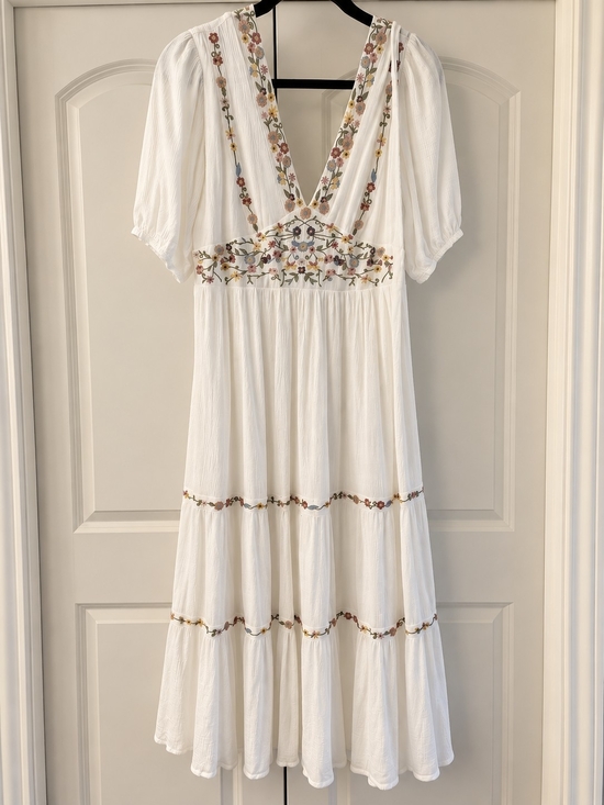 Baltic Born Dresses & Skirts - Baltic Born White Floral-Embroidered Maxi Dress